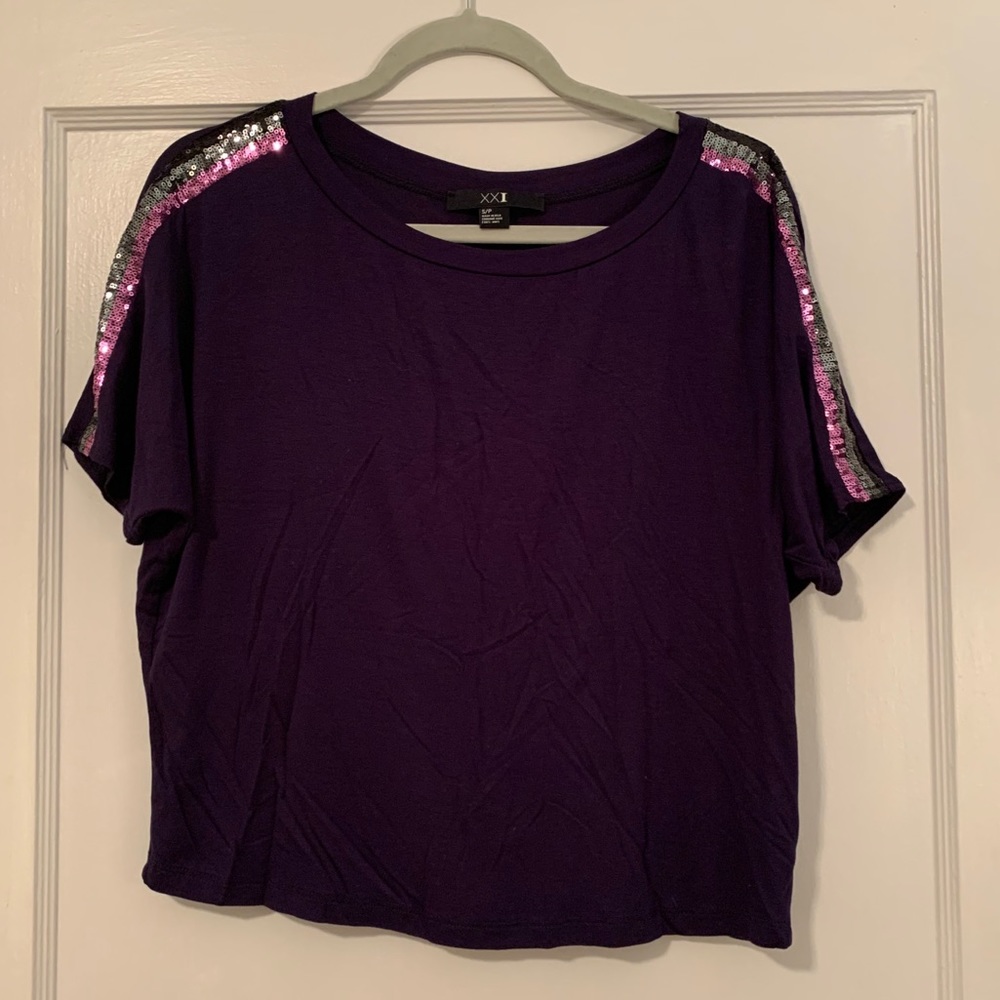 Plum top with sequin embellishments - size small